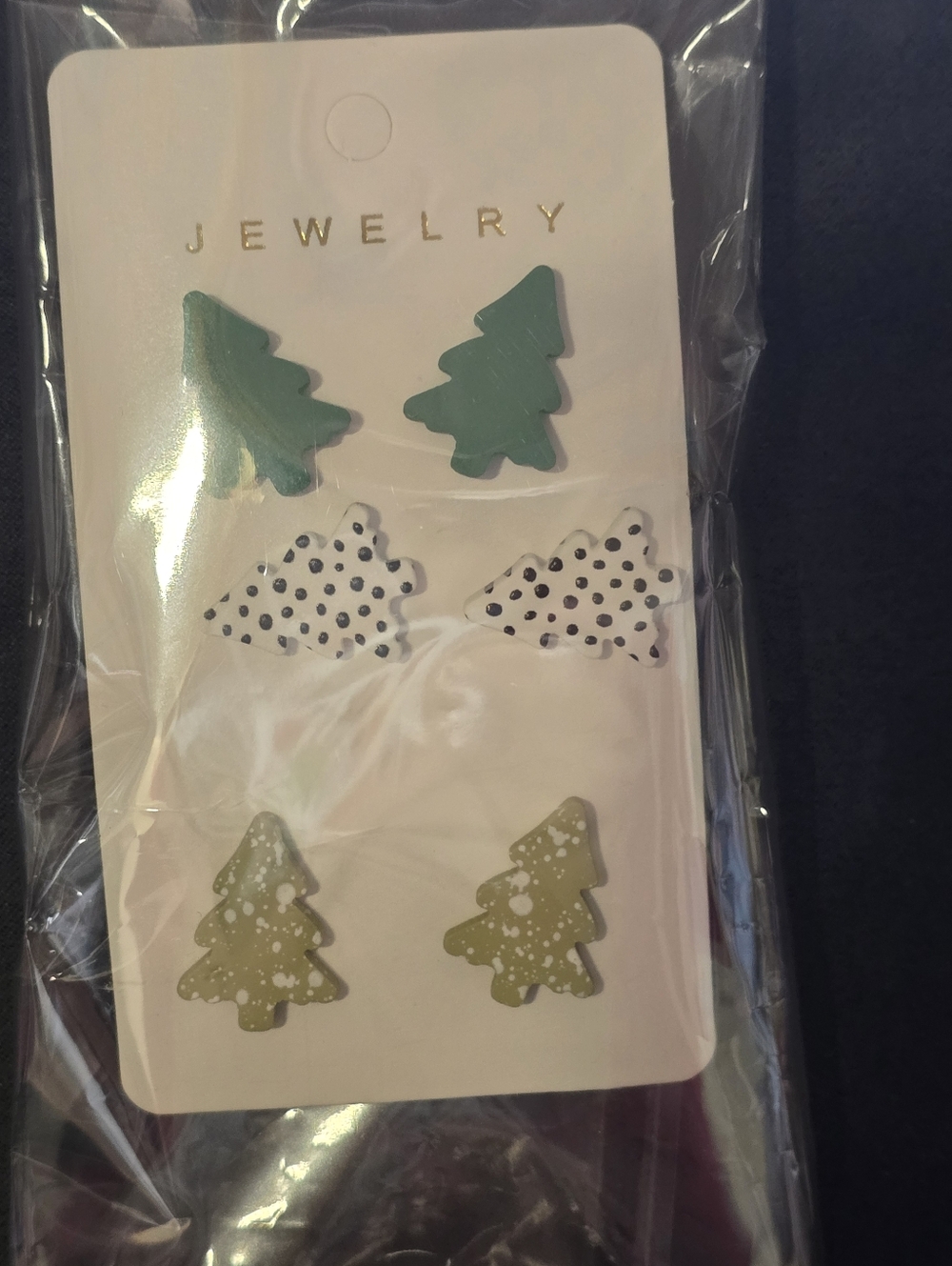 #2023 NEW 3 PAIRS OF TREE EARRINGS Acrylic: 1-Green 2-White&Blk Dots 3-Mint&Wht - Picture 1 of 5